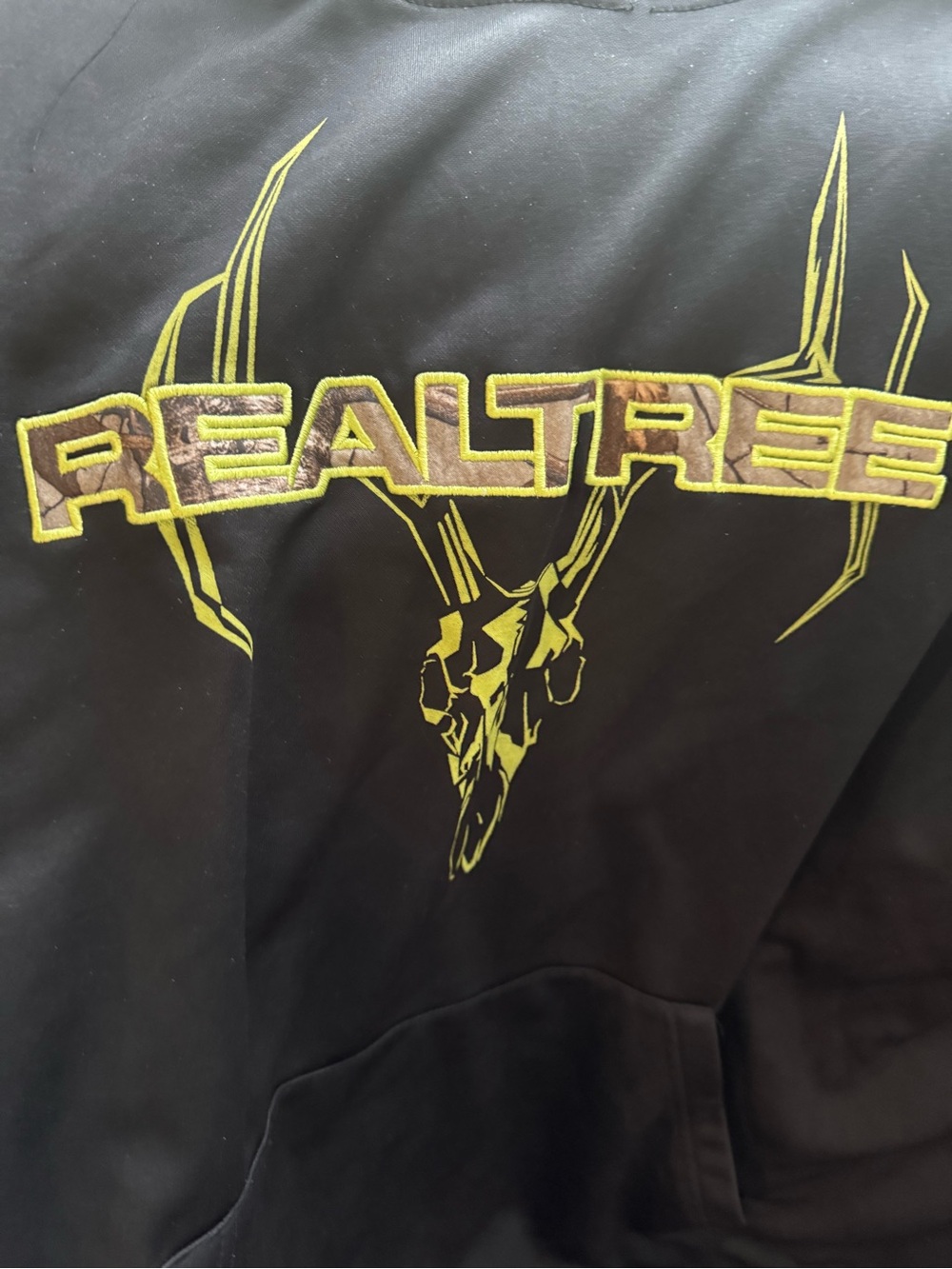 Realtree Black Hoodie with Yellow Camo Logo